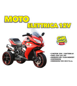 Moto Elettrica 12v Speed Light Con 3 Ruote Rossa GVC-5287