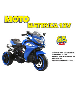 Moto Elettrica 12v Speed Light Con 3 Ruote Blu GVC-5289
